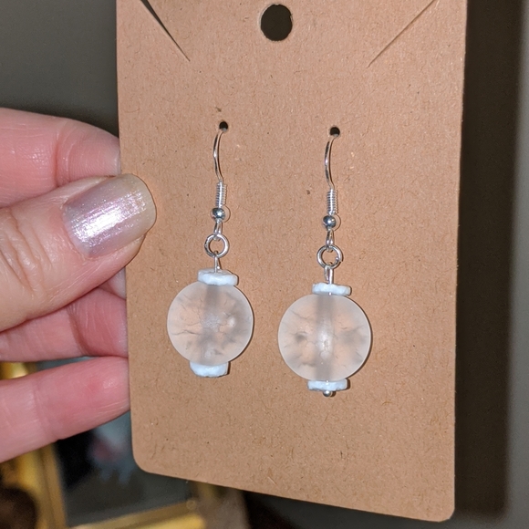 White Matte Quartz Sterling Silver Earrings - Picture 2 of 4